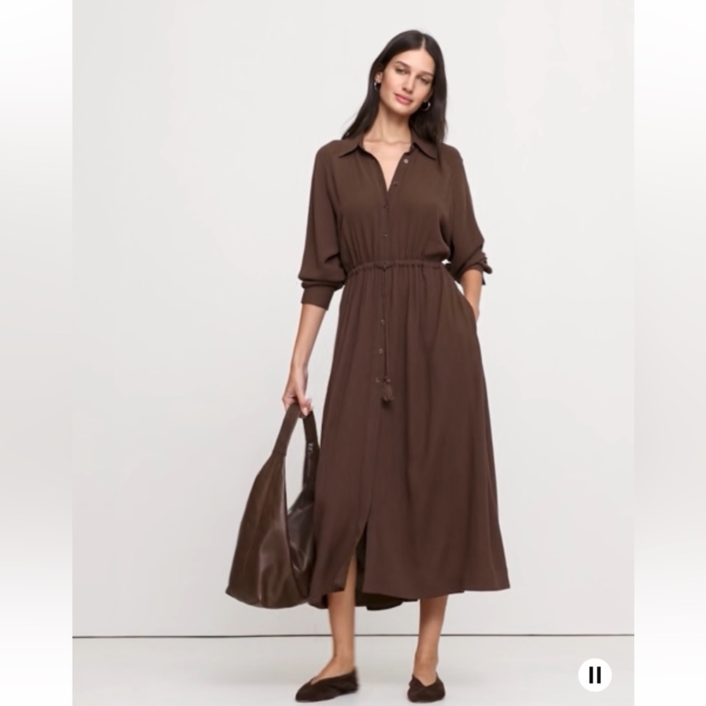 NWT Banana Republic Gauze Brown Long-Sleeve Maxi Dress